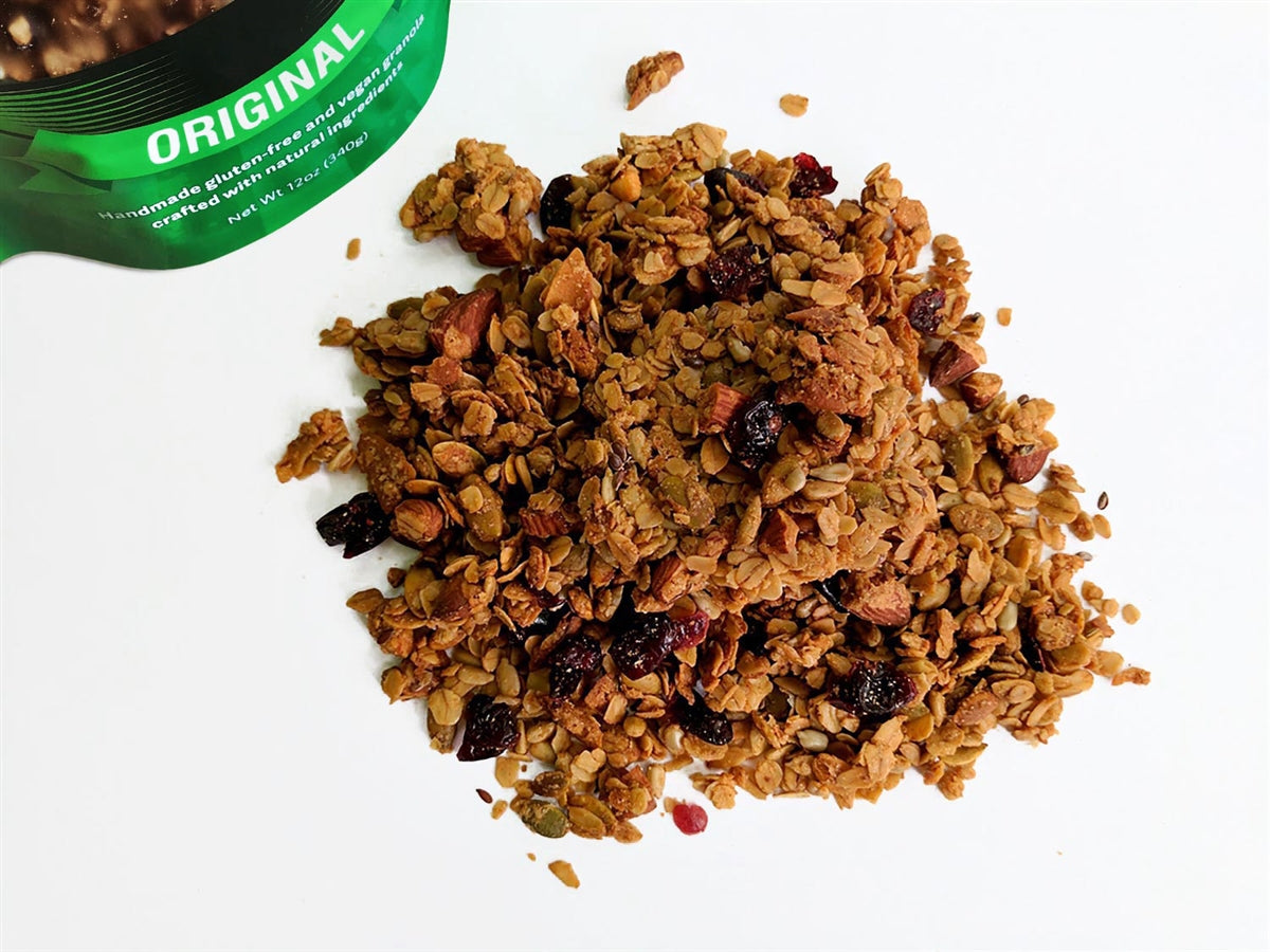 Pile of vegan, gluten-free and non-GMO Original flavor granola.