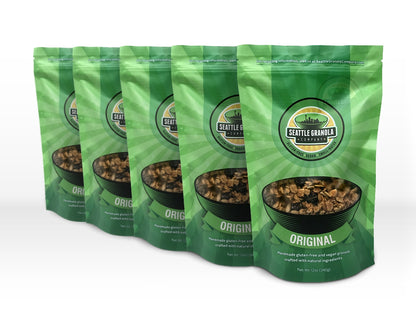 Five bags of vegan, gluten-free and non-GMO Original flavor granola.