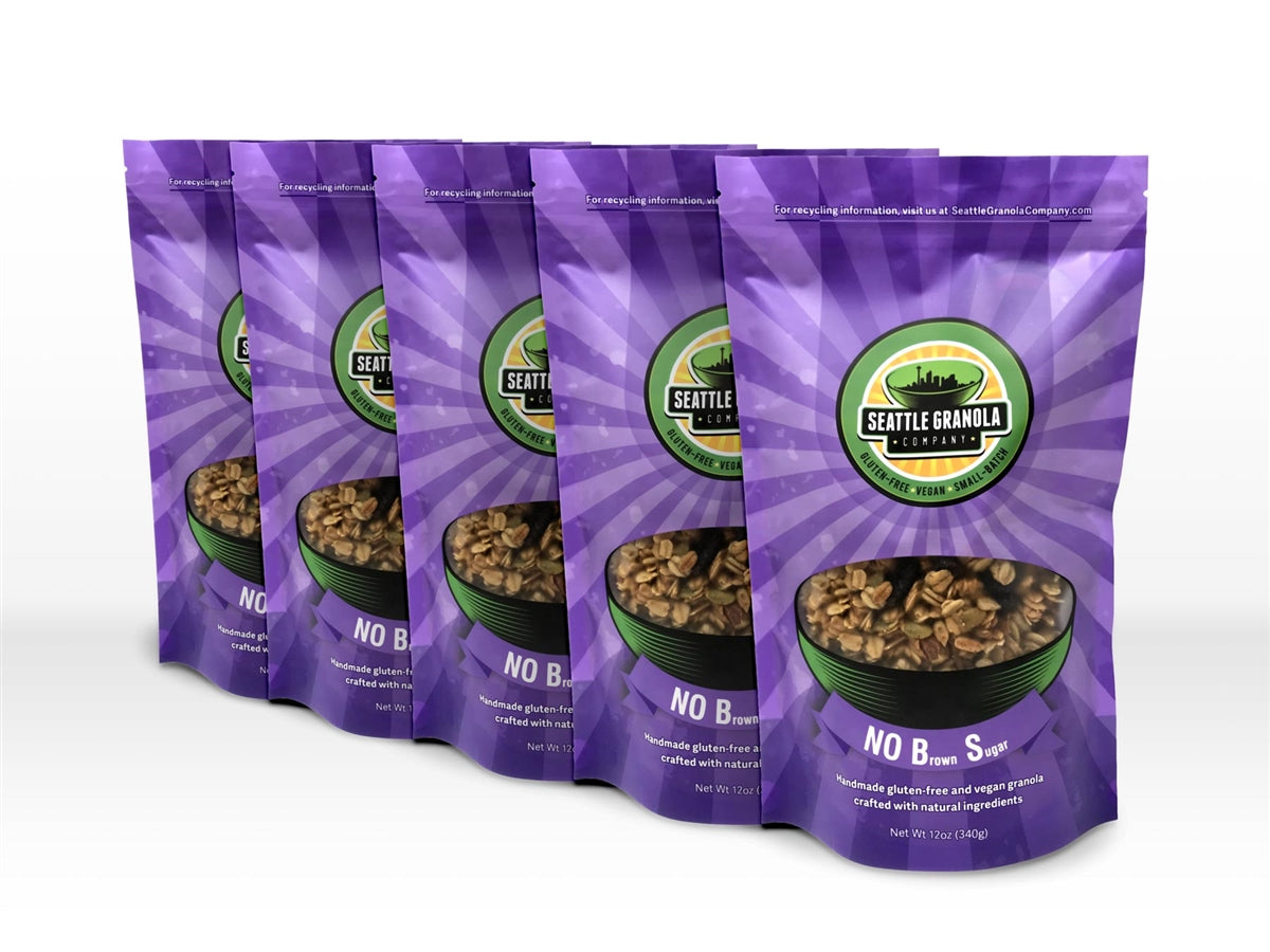 Five bags of vegan, gluten-free, non-GMO and low-sugar No B.S. flavor granola.