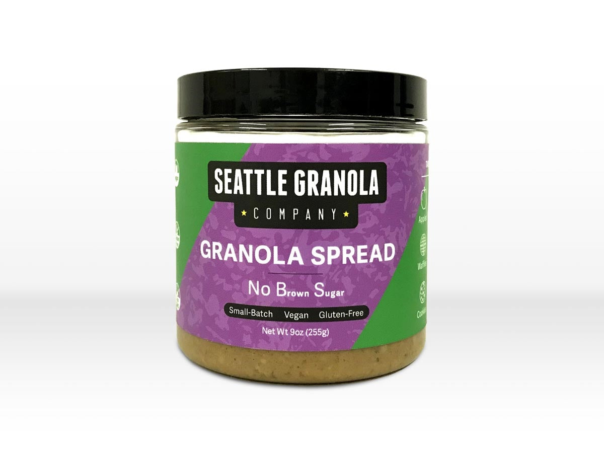 Front view of a jar of vegan, gluten-free, non-GMO and low-sugar No B.S. flavor Granola Spread.